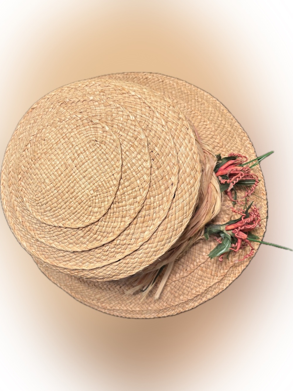 April Cornell Natural Straw Hat with Pink Floral and Raffia Accents - Picture 4 of 10
